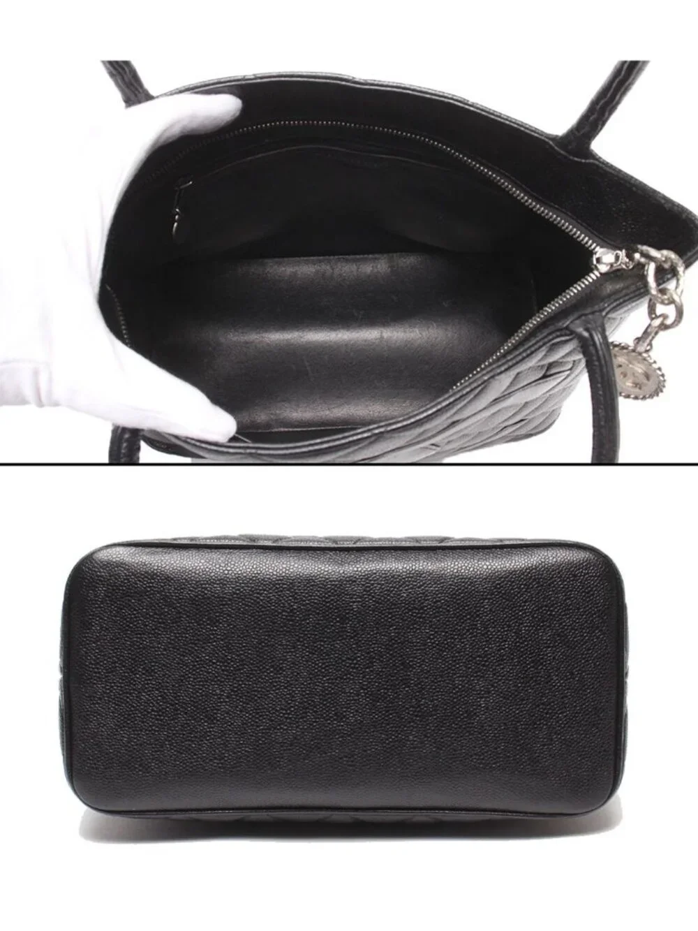 Chanel Tote Bag Silver Caviar Leather Quilted Reissue